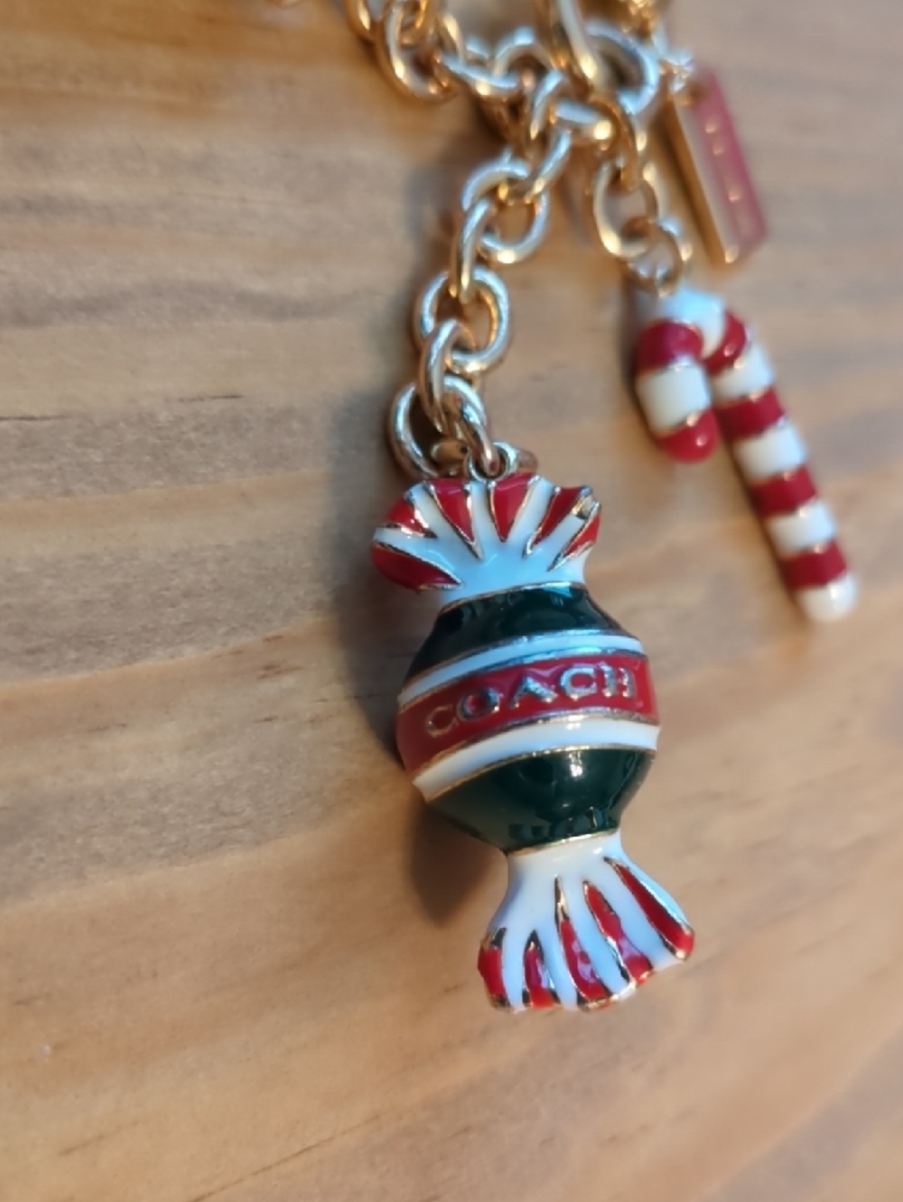 Coach Gold-Tone Candy Charm Keychain Purse Charm Red, Pink White, Green Enamel - Picture 7 of 14